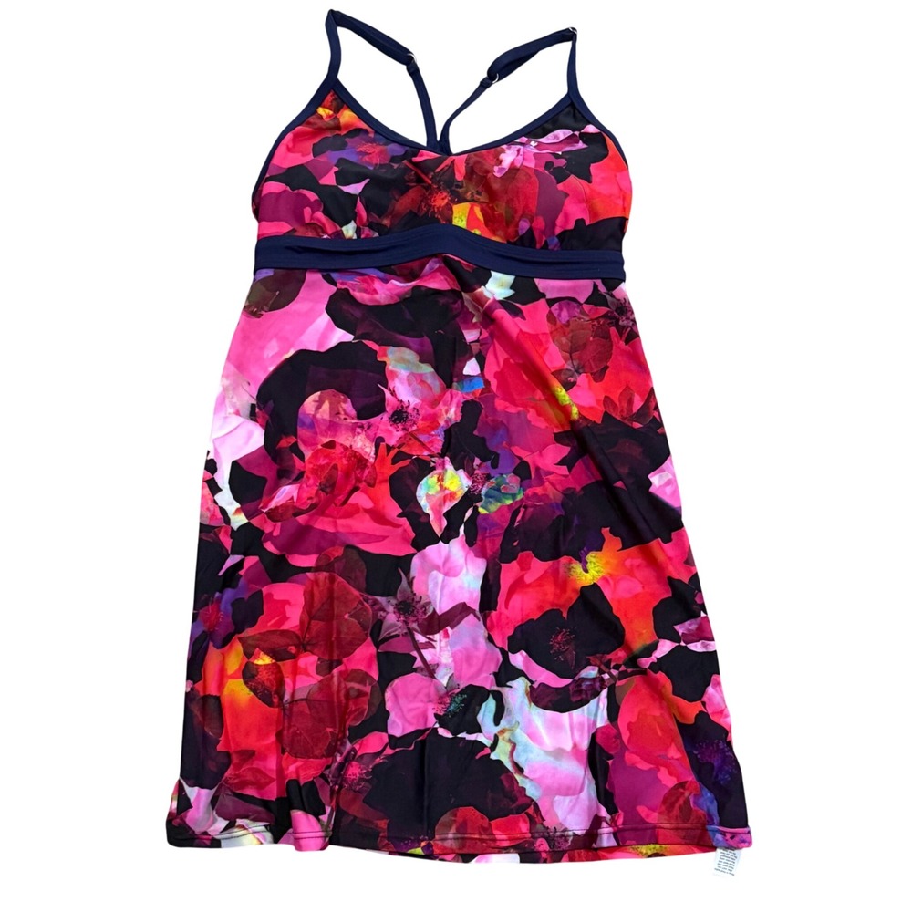 Athleta Floral Swim Dress Navy Pink Red Botanical Print Y-Back Shelf Bra XSP